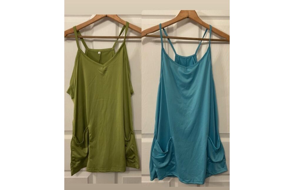 NWOT Bundle (2) Active Romper Dresses Built-In Shorts Medium FP Style Blue Green